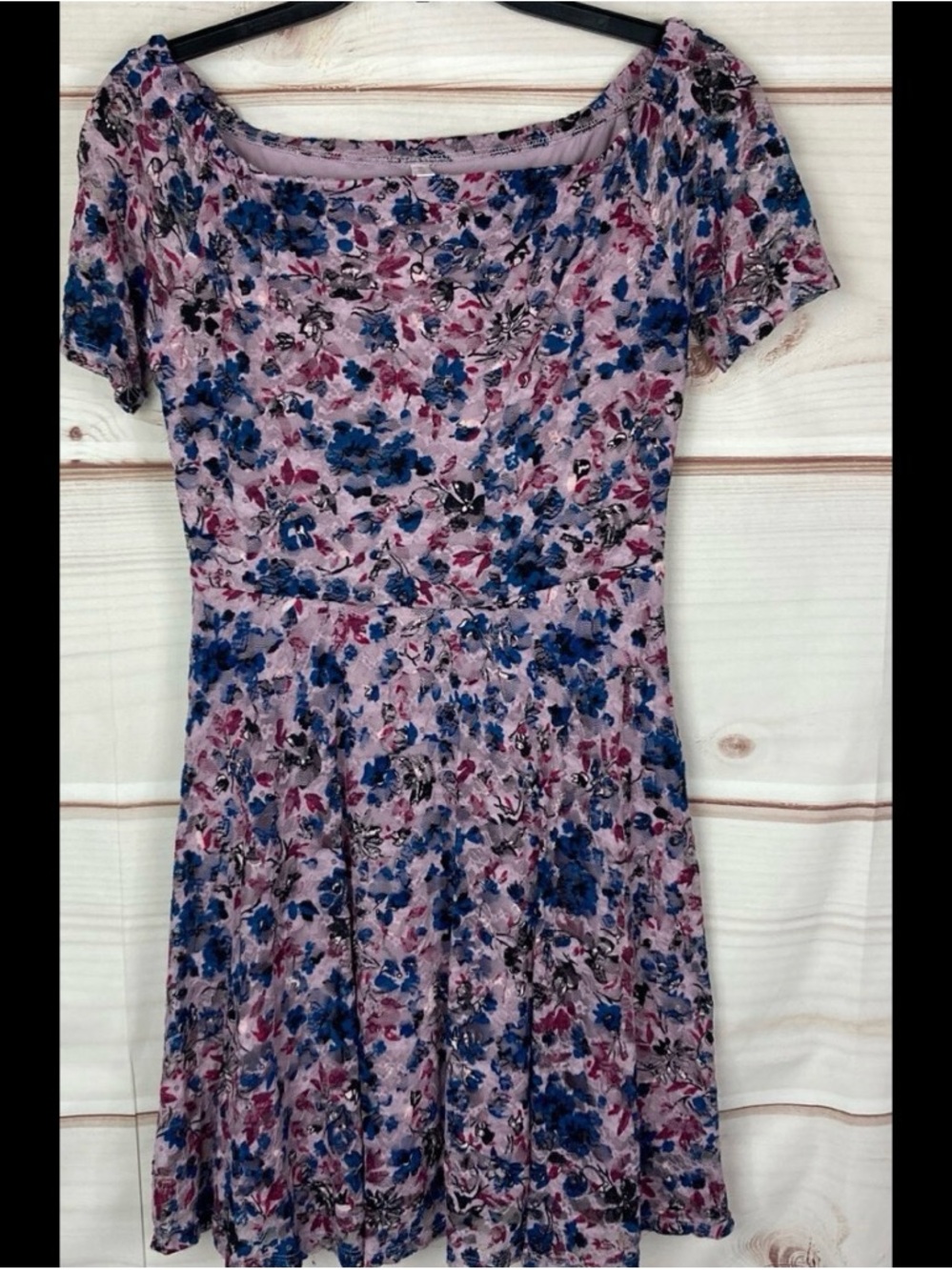 Xhilaration Lavender Floral Mini Dress with Blue and Pink Accents